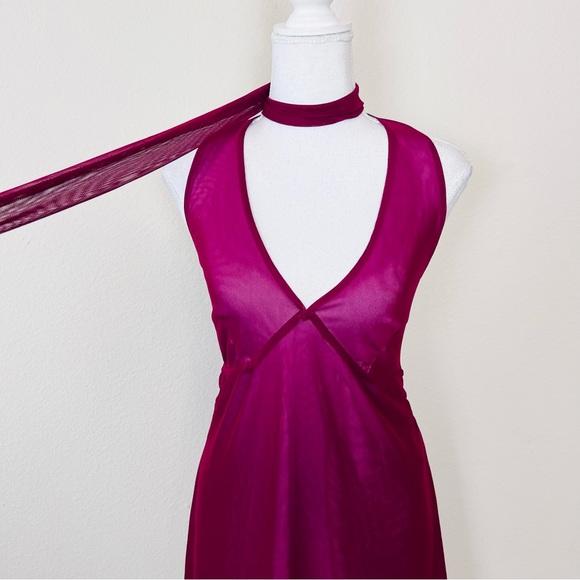 NWT Wild Fable Cherry Red Scarf Halter V-Neck Mesh Mini Dress - Picture 2 of 13